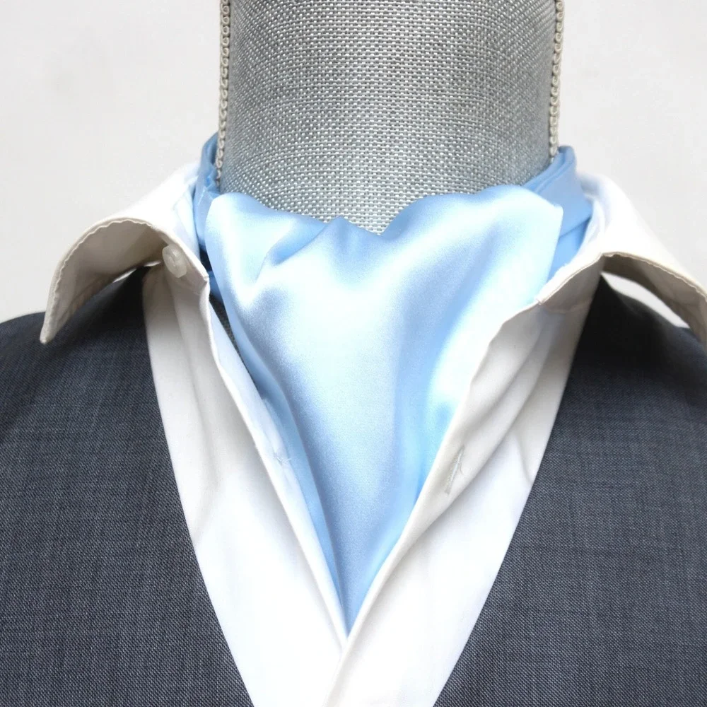 Camellucci Silk Men's Cravat Ascot Gift Box A197 Solid blue - Picture 1 of 11